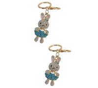 HQHYGM 2pcs rabbit Easter Bunny chinese bead bling crystal decor keychain for keys party favors key ring rhinestone keyring