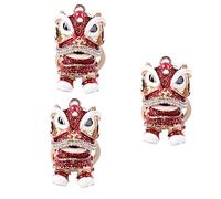 HQHYGM 3 Pcs Metal Chinese Style Lion Dancing Decorative Keychain Ring for Festive Fashionable Pendant