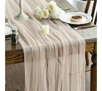 HQHYGM Artoid Mode 3PCS Peach Gauze Table Runner 120 Inch 10FT, Seasonal Sheer Kitchen Dining Holiday Wedding Birthday Baby Shower Table Decor for Home Party