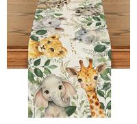HQHYGM Artoid Mode Animals Elephant Giraffe BabyShower Table Runner, Seasonal Spring Summer Kitchen Dining Table for Home Party Decor 13x72 Inch