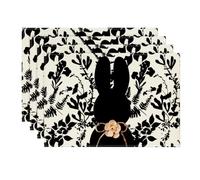 HQHYGM Artoid Mode Black Bunny Leaves Bow Easter Placemats Set of 4, 12x18 Inch Spring Table Mats for Outdoor Home Party Kitchen Dining Decor
