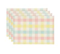 HQHYGM Artoid Mode Blue Pink Yellow Buffalo Plaid Placemats Set of 4, 12x18 Inch Seasonal Easter Table Mats for Party Kitchen Dining Decoration