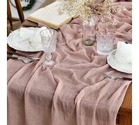 HQHYGM Artoid Mode Boho Cheesecloth Gauze Dusty Pink Wedding Table Runner, 120 Inch Seasonal Fabric Kitchen Dining Holiday Table Decor for Home Party Indoor