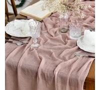 HQHYGM Artoid Mode Boho Cheesecloth Gauze Dusty Pink Wedding Table Runner, 160 Inch Seasonal Fabric Kitchen Dining Holiday Table Decor for Home Party Indoor