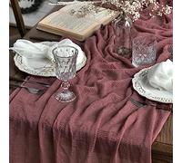 HQHYGM Artoid Mode Boho Cheesecloth Gauze Dusty Rose Wedding Table Runner, 160 Inch Seasonal Fabric Kitchen Dining Holiday Table Decor for Home Party Indoor