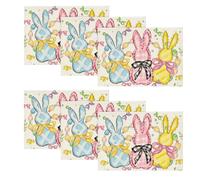 HQHYGM Artoid Mode Bunny Rabbits Eggs Easter Placemats Set of 6, 12x18 Inch Floral Bow Seasonal Spring Holiday Table Mats for Party Kitchen Dining Decoration