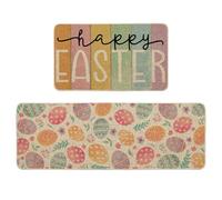 HQHYGM Artoid Mode Colorful Eggs Happy Easter Kitchen Mats Set of 2, Spring Home Decor Low-Profile Kitchen Rugs for Floor - 17x29 and 17x47 Inch