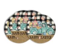 HQHYGM Artoid Mode Happy Easter Round Placemats Set of 4, 14 Inch Eggs Trucks Spring Round Table Mats for Easter Party Kitchen Dining Decoration