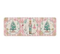 HQHYGM Artoid Mode Pink Diamond Plaid Nutcracker Christmas Doormat, Winter Home Decor Low-Profile Door Mat Floor Mat 17x47 Inch