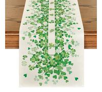 HQHYGM Artoid Mode Shamrocks Leaves Heart 210 GSM St. Patrick's Day Table Runner, Spring Clover Kitchen Dining Table Decoration for Home Party Decor 13x36 Inch
