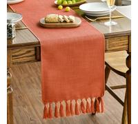 HQHYGM Artoid Mode Terracotta Orange Tassel Table Runner, Fall Linen Blend Rustic Farmhouse Style Kitchen Table Decoration Holiday Wedding Party Dinning Decor 13x72 Inch