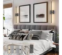 HQHYGM Battery Operated Wall Lights Indoor with Remote Control Wall Lamp USB Rechargeable Wall Dimmable 350° Rotation Black 72CM Living Room Bedroom Hallway (2 Packs Square Black)