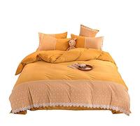 HQHYGM Bedding Set, Winter Duvet Cover Set 4 Pcs Bedding Set Double Bed Quilt Cover Sets Flat Sheet Twin Lace Design, European Style Green Pink Soft Warm Flannel Thick Warm Fabric
