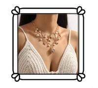 HQHYGM Bohemian Beach Shell Charm Necklace - Gold Chain with Shell, Starfish, Pearl Bead Pendant Necklace -2 pieces