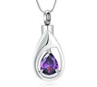 HQHYGM Cremation Jewelry Teardrop Memorial Urn Necklace for Ashes for Women Cubic Zirconia Keepsake Pendant Jewelry-Purple