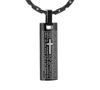 HQHYGM Cremation Necklace Cremation Jewelry 30mm Lord's Prayer Stainless Steel Polished Cube Urn Pendant Memorial Ashes Keepsake-Black