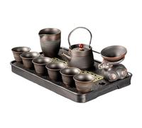 HQHYGM DFSHGDF1454一TEASET 紫陶 Gongfu Tea Set, 功夫茶具套装轻奢高档中式 Chinese Gongfu Tea Set, 复古跳刀茶壶盖碗茶杯家用泡茶