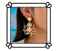 HQHYGM Exquisite Gold Octopus Pendant Earrings - Shell Earlobes - Ocean Creatures Octopus Themed Jewelry
