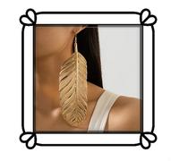 HQHYGM Exquisite Large Gold Feather Pendant Earrings - Bohemian Style eye-Catching Earring Design - Women
