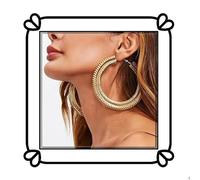 HQHYGM Extra large geometric double-layer circular thick Cuban ring retro gold and silver earrings - women's dance party holiday jewelry