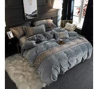 HQHYGM GUOJM superking duvets sets,thick and Warm crystal velvet four-piece velvet bedding-Silver gray_1.5-1.8 meters