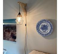 HQHYGM in Wall Sconces Rustic Antique Wall Lamp with Wall with Wooden Bracket Industrial Rope Cable Metal Cage for Kitchen Island Farmhouse Dining Bedroom Garage Hallway