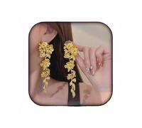 HQHYGM Ladies' Gold Large Floral Tassel Earrings - Summer Beach Floral Handmade Pendant - Bold and Exaggerated Texture Hanging Fashionable Ribbed Flower Drops - Elegant Jewelry