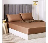 HQHYGM Luxurious Fitted Sheet,Single piece cotton silk bedspread non-slip mattress protection cover sheet-coffee_180cmx200cm*25cm