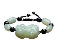 HQHYGM Natural Hetian Nephrite White Jade Bracelet Brave Troops Obsidian Agate Bead Resizable Bracelets Men Women Jewelry,Obsidian Bracelet