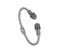 HQHYGM S925 Sterling Silver Hetian Jade Gray Jade Personality Magnolia Distressed Ladies Open-Ended Bracelet