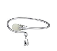 HQHYGM Silver Anklets For Women,925 Silvering Bangle Classical Hotan Jade Magnolia Flowers Ethnic Exquisite Bangle Adjustable Open Lucky Amulet Bracelet For Men Women Eternity Jewelry