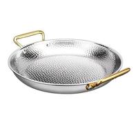 HQHYGM Stainless Steel Paella Pan Hand Hammered Uncoated Non Stick Skillet with Double Handles -10 Sizes Paella Style Cooking/Serving Pan Frying Pans for Camping and Gathering Tray(Silver 26cm)