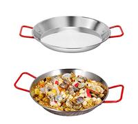 HQHYGM Stainless Steel Spanish Paella Pan - Non-Stick Seafood Frying Pot Even Heating Versatile Cooking Tool for Home Kitchen Restaurant Camping Tray(Red Handle 22cm)