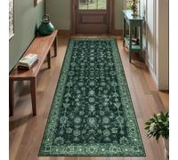 HQHYGM Tangsoo Green 2x5 Runner Rug Non Slip Washable for Kitchen Bathroom, Vintage Floral Boho Rug Runner for Hallway Entryway, Low Pile Carpet Door Mat Indoor Entrance for Bedroom Laundry Pet&