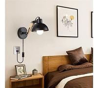HQHYGM Vintage Industrial Wooden Wall Lights with and ON/Off Switch in Wall Lamps Black Metal Wall 180° Adjustable Wall Lamp with Cable Indoor for Bedroom Living Room Loft Bar