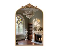 HQiJun Antique Gold Arched Baroque Mirror 24x36 - Brass Finish Metal Frame, Intricately Carved Vertical Wall Mirror for Entryway, Living Room, Bathroom Vanity & Dining Room