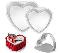 HQILRRA 2 Pcs Mini Heart Cake Tins, Heart Shaped Cake Tin, Anodised Aluminium, Removable Base,Easy to Clean,Love Heart Cake Tins for Mini Cakes, Cheesecakes & Loaves(3inch&5inch)