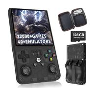 HQILRRA 2025 New Upgrade R36MAX Retro Handheld Game Console with 128GB Built-in 22000+ Classic Games,40+Emulators, Portable Video Gaming Console Linux System 4.0 Inch IPS Screen,Black Translucent