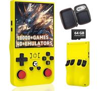 HQILRRA 2025 New Upgrade R36MAX Retro Handheld Game Console with 64GB Built-in 18000+ Classic Games,40+Emulators, Portable Video Gaming Console Linux System 4.0 Inch IPS Screen,Yellow