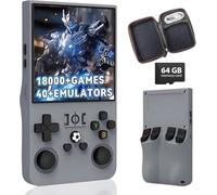 HQILRRA New Upgrade R36MAX Retro Handheld Game Console,Built-in 18000+ Games,40+ Emulator,4-Inch IPS Screen Portable Mini emulator handheld,Open Source Linux System (Grey-64G)
