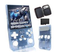 HQILRRA New Upgrade R36MAX Retro Handheld Game Console,Built-in 18000+ Games,40+ Emulator,4-Inch IPS Screen Portable Mini emulator handheld,Open Source Linux System (Light Blue Translucent-64G)