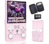 HQILRRA New Upgrade R36MAX Retro Handheld Game Console,Built-in 18000+ Games,40+ Emulator,4-Inch IPS Screen Portable Mini emulator handheld,Open Source Linux System (Pink-64G)