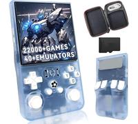 HQILRRA New Upgrade R36MAX Retro Handheld Game Console,Built-in 22000+ Games,40+ Emulator,4-Inch IPS Screen Portable Mini emulator handheld,Open Source Linux System (Light Blue Translucent-128G)