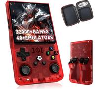 HQILRRA New Upgrade R36MAX Retro Handheld Game Console,Built-in 22000+ Games,40+ Emulator,4-Inch IPS Screen Portable Mini emulator handheld,Open Source Linux System (Red Translucent-128G)
