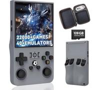 HQILRRA New Upgrade R36MAX Retro Handheld Game Console,Built-in 22000+ Games,40+ Emulator,4-Inch IPS Screen Portable Mini emulator handheld,Open Source Linux System (Grey-128G)