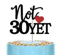 HQKJGSYX 1PCS Not 30 Yet Cake Topper Happy Birthday Cake Toppers Black Glitter Last Year in My 20s 29 & Feeling Fine Cake Decor Happy 29st 30st Birthday Party Decorations