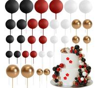 HQKJGSYX 32 PCS Ball Shaped Cake Topper Happy Birthday Cake Topper Black Red White Paired With Gold Foam Balls Cake Cake Insert Topper for Baby Shower Birthday Party Anniversary Wedding Decor