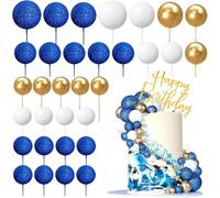HQKJGSYX 32PCS Colorful Ball Shaped Cake Topper Happy Birthday Cake Topper Foam Balls Cupcake Cake Insert Topper for Baby Shower Birthday Party Anniversary Wedding Decoration Supplies (L)