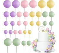 HQKJGSYX 32PCS Colorful Ball Shaped Cake Topper Happy Birthday Cake Topper Foam Balls Cupcake Cake Insert Topper for Baby Shower Birthday Party Anniversary Wedding Decoration Supplies (K)