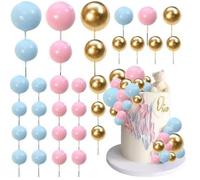 HQKJGSYX 32PCS Colorful Ball Shaped Cake Topper Happy Birthday Cake Topper Foam Balls Cupcake Cake Insert Topper for Baby Shower Birthday Party Anniversary Wedding Decoration Supplies (H)